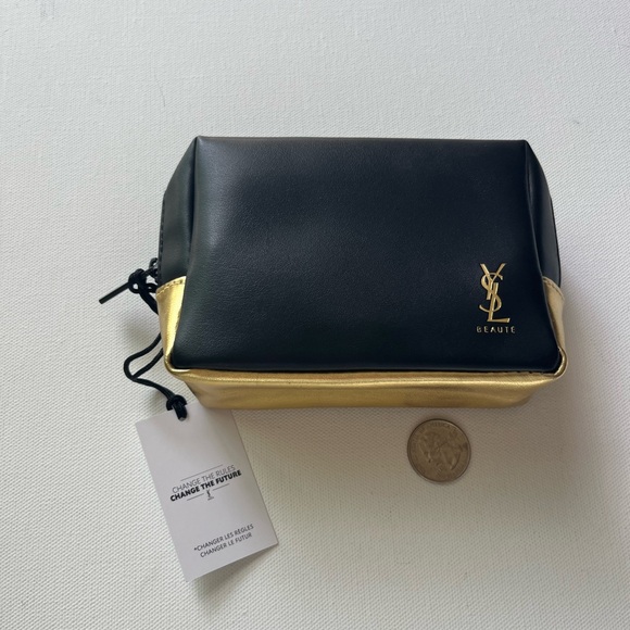 YSL Yves Saint Laurent Gold & Black Cosmetic Makeup Bag Toiletry Case - Picture 7 of 8